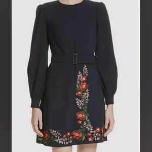 Ted Baker Blue Floral Embroidered Belted Dress
